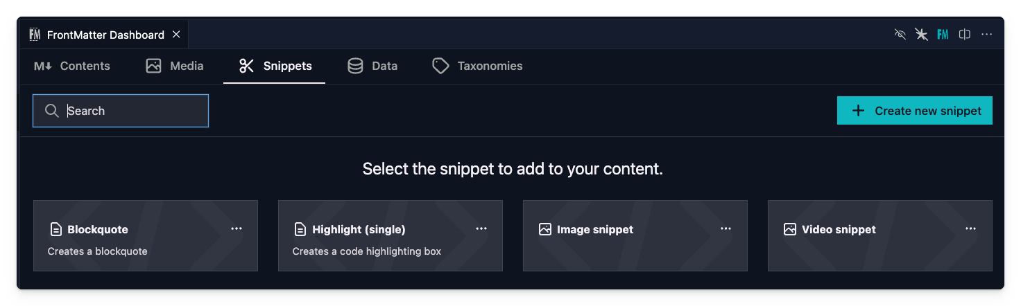 Search through your snippets